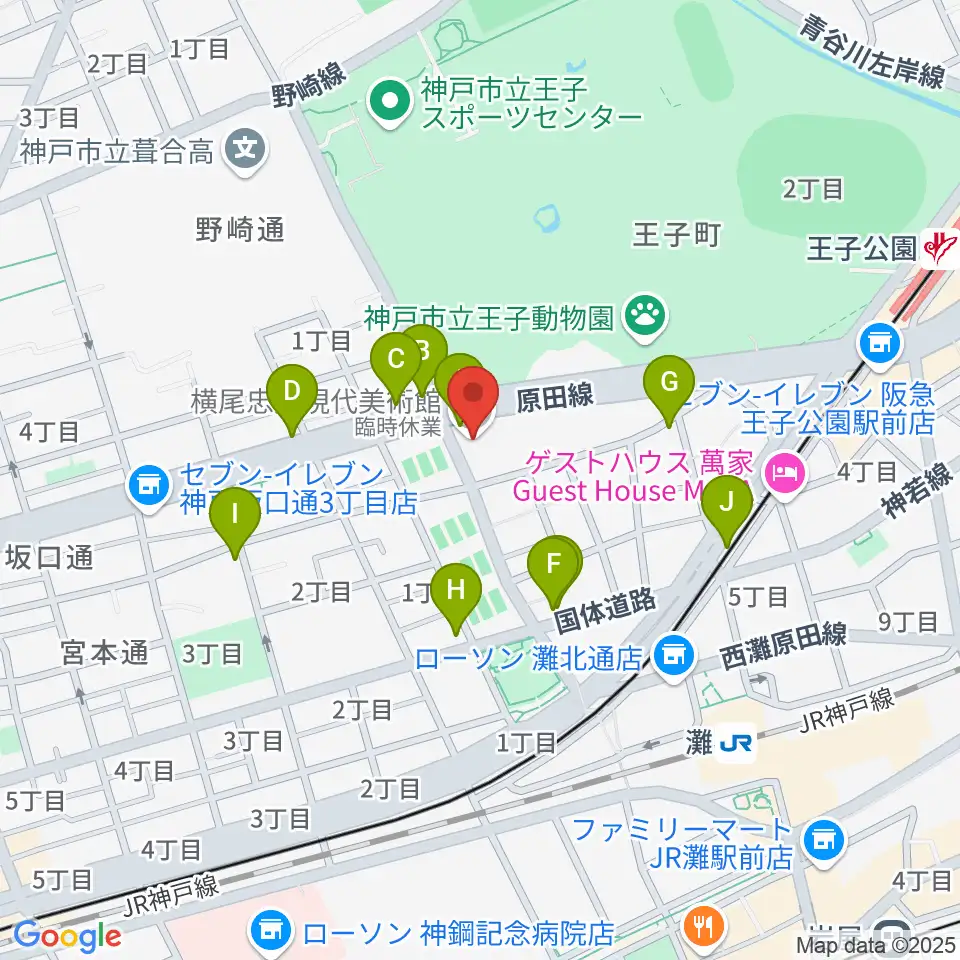 横尾忠則現代美術館周辺のカフェ一覧地図
