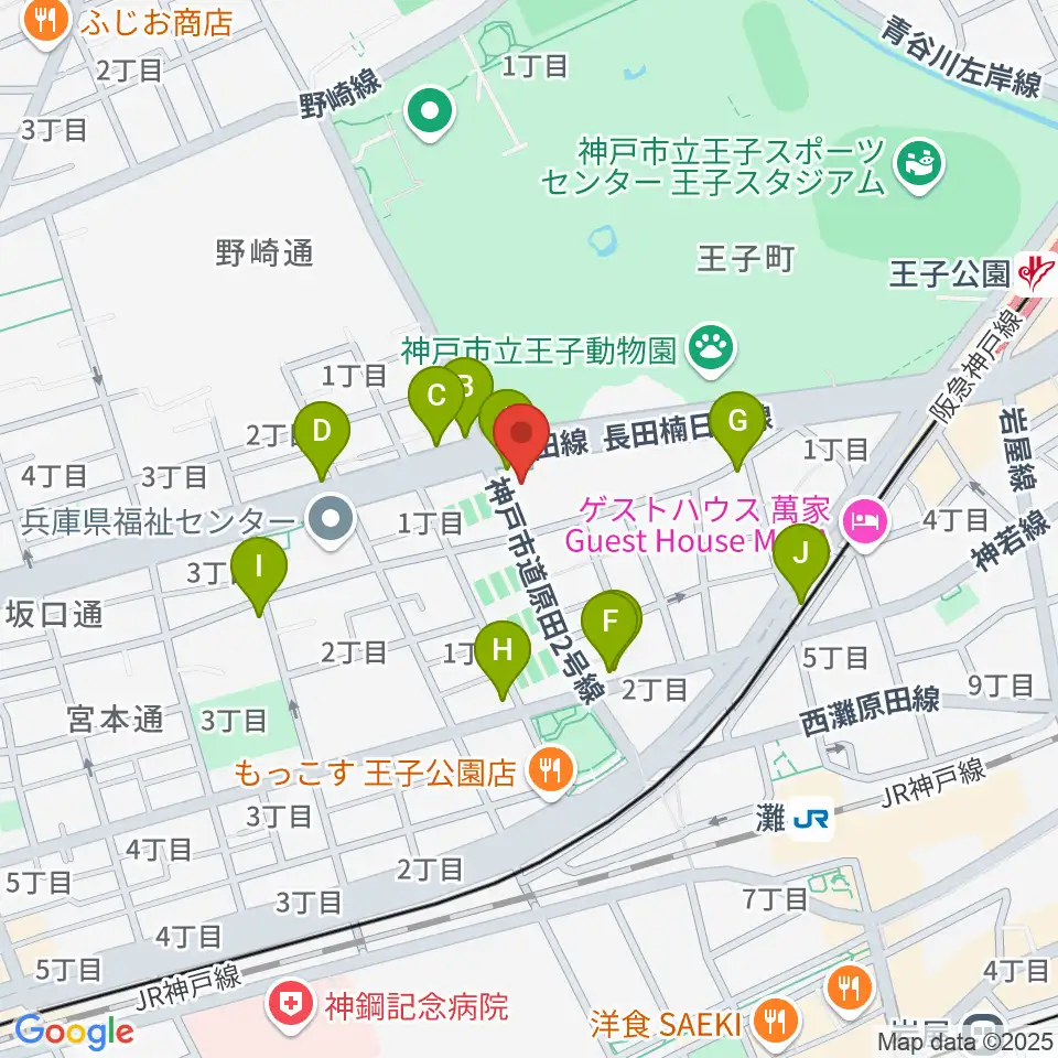 横尾忠則現代美術館周辺のカフェ一覧地図