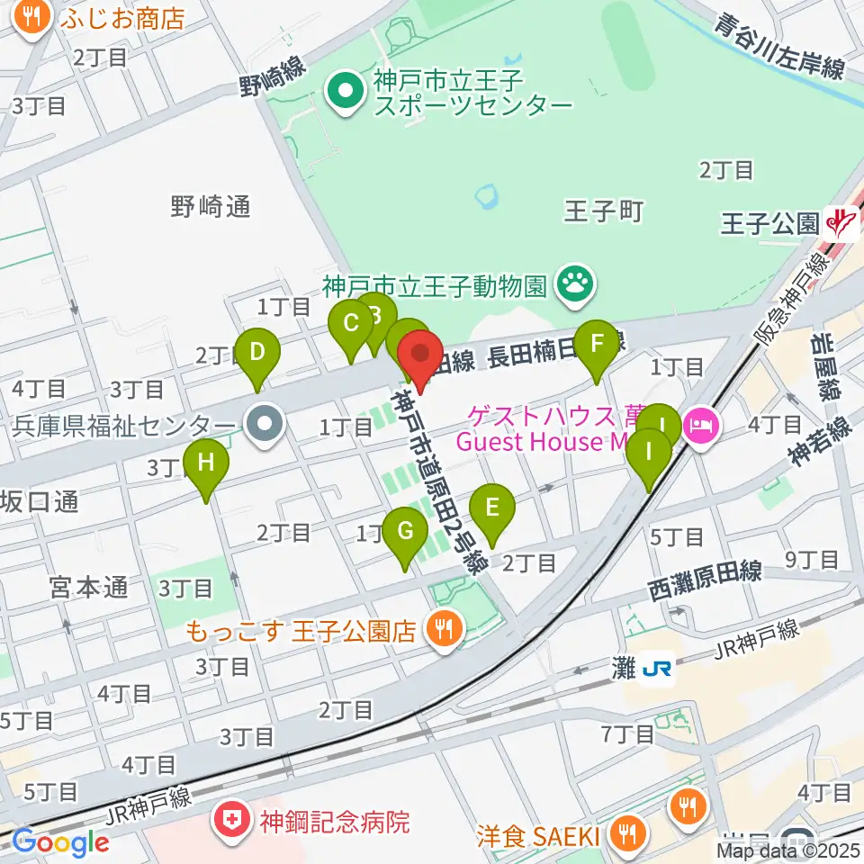 横尾忠則現代美術館周辺のカフェ一覧地図