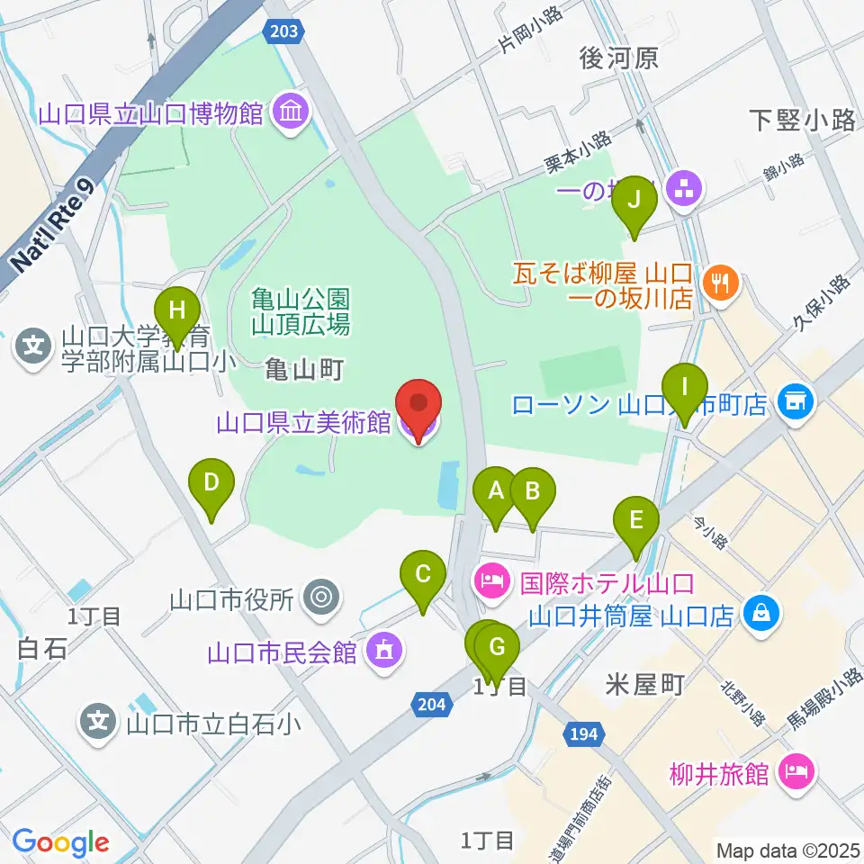 山口県立美術館周辺のカフェ一覧地図