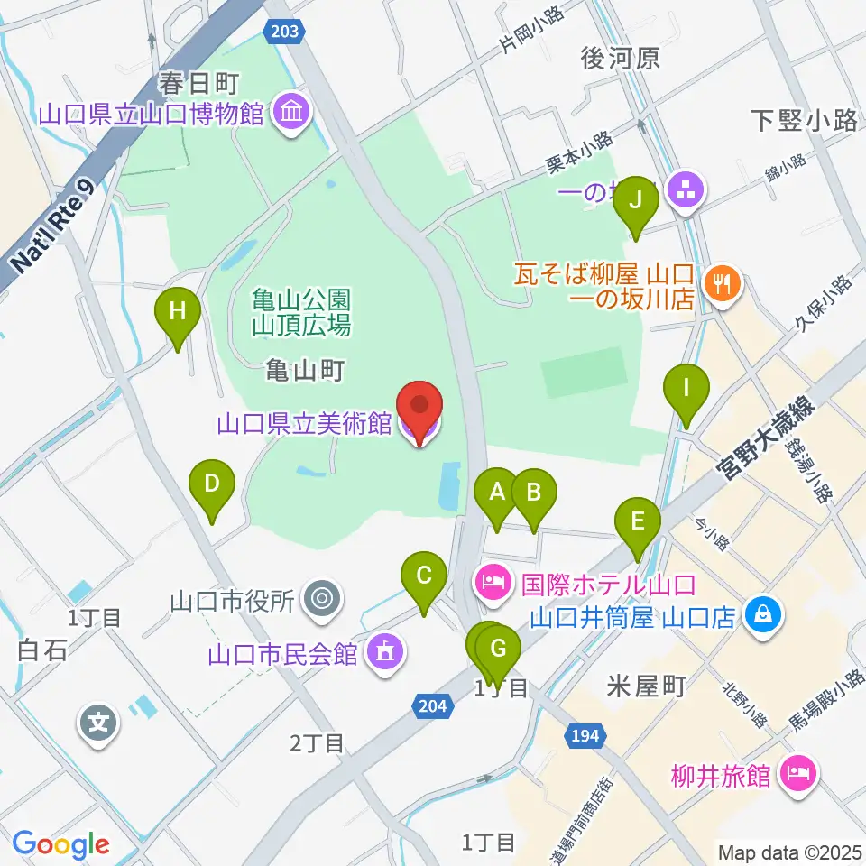山口県立美術館周辺のカフェ一覧地図