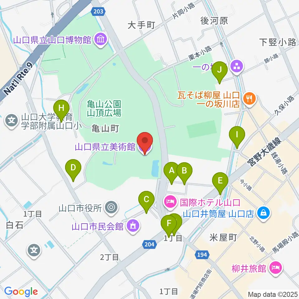 山口県立美術館周辺のカフェ一覧地図