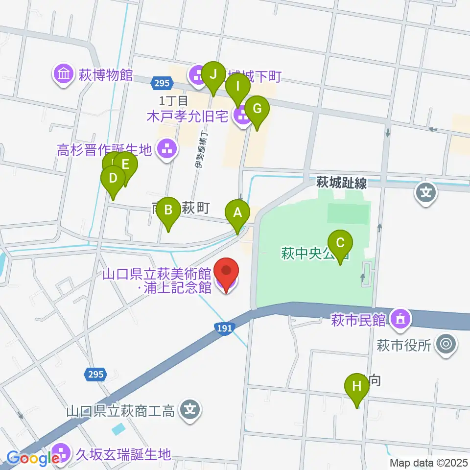 山口県立萩美術館・浦上記念館周辺のカフェ一覧地図