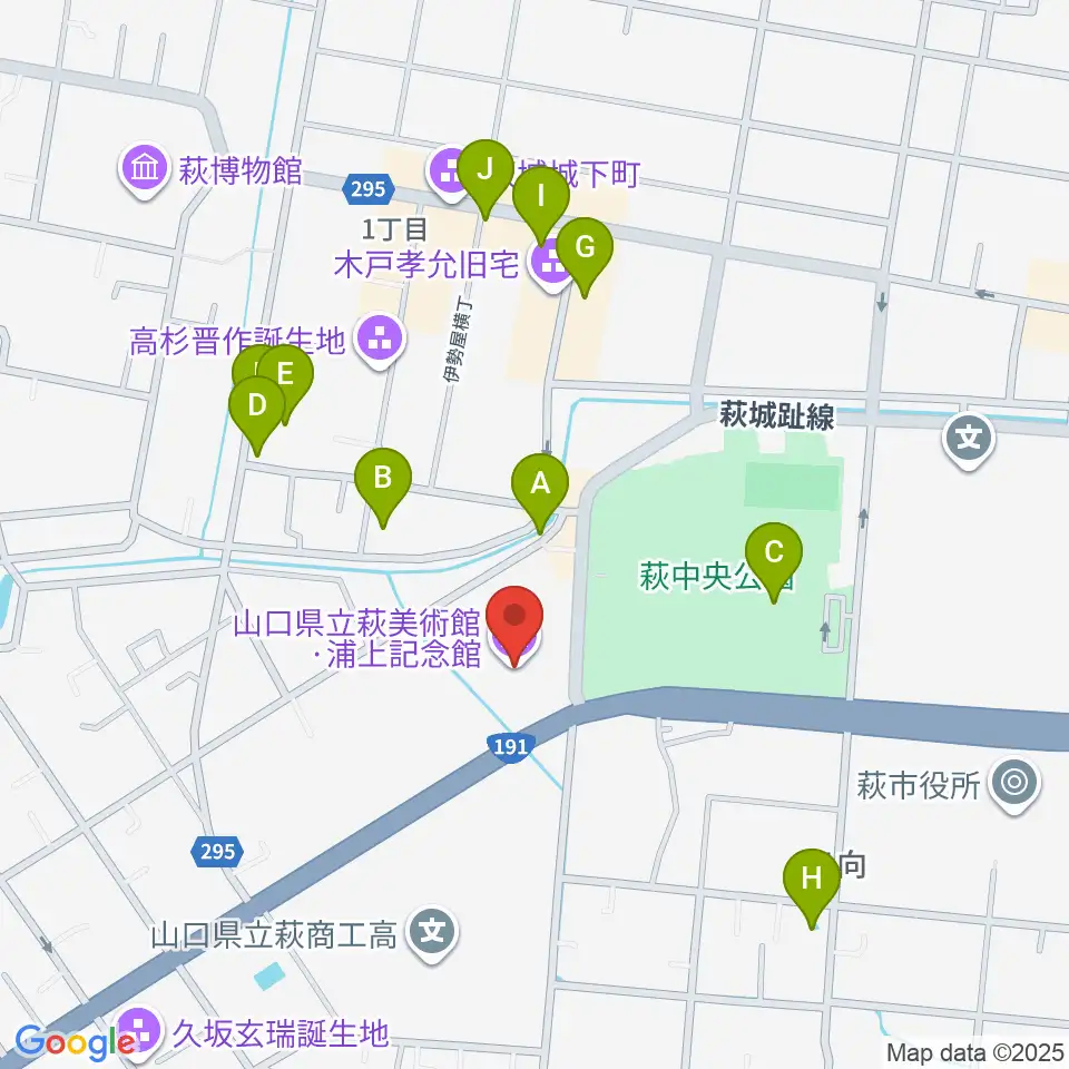 山口県立萩美術館・浦上記念館周辺のカフェ一覧地図