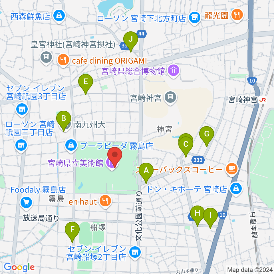 宮崎県立美術館周辺のカフェ一覧地図