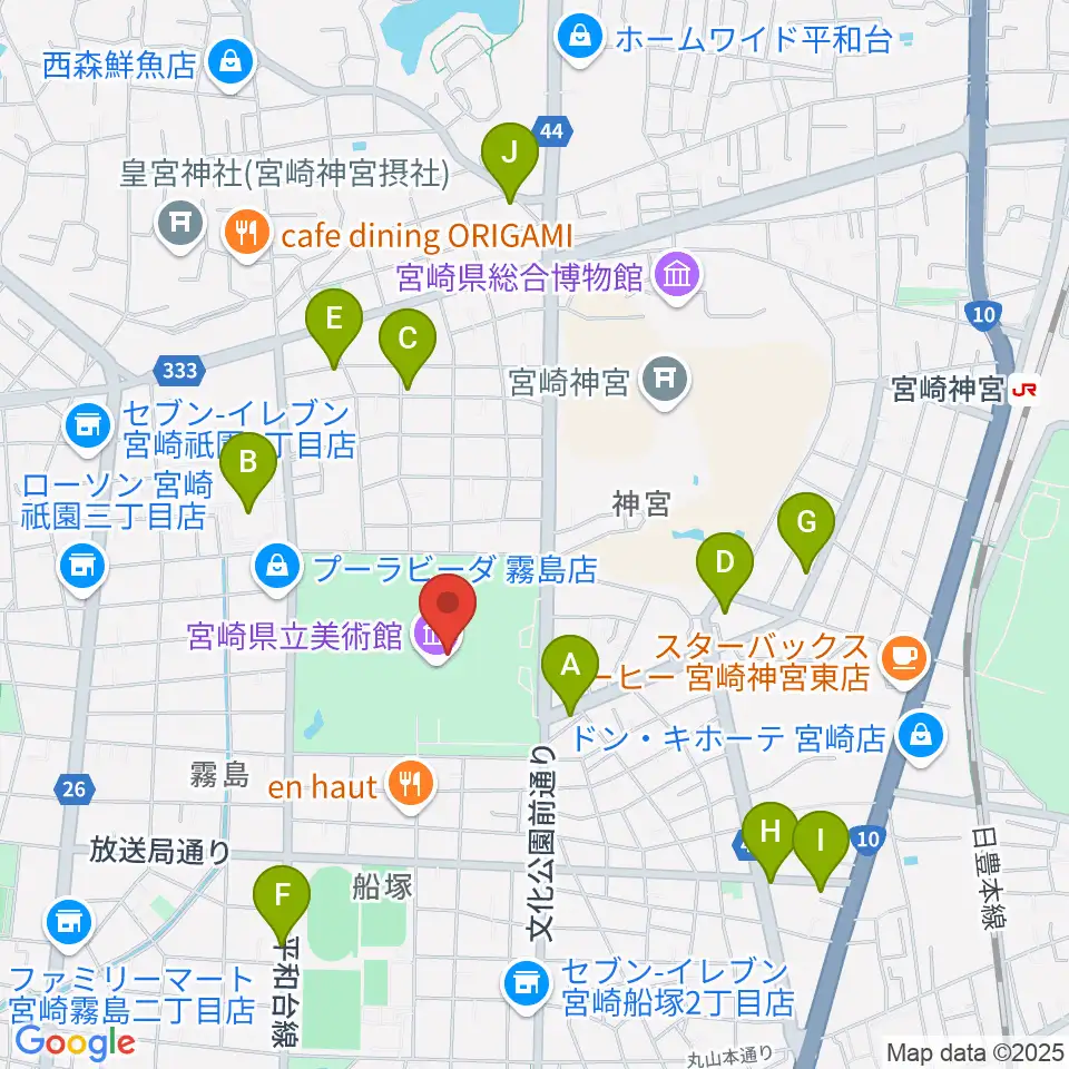 宮崎県立美術館周辺のカフェ一覧地図