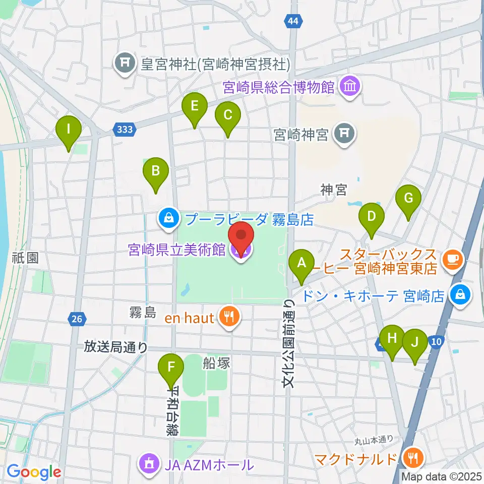 宮崎県立美術館周辺のカフェ一覧地図