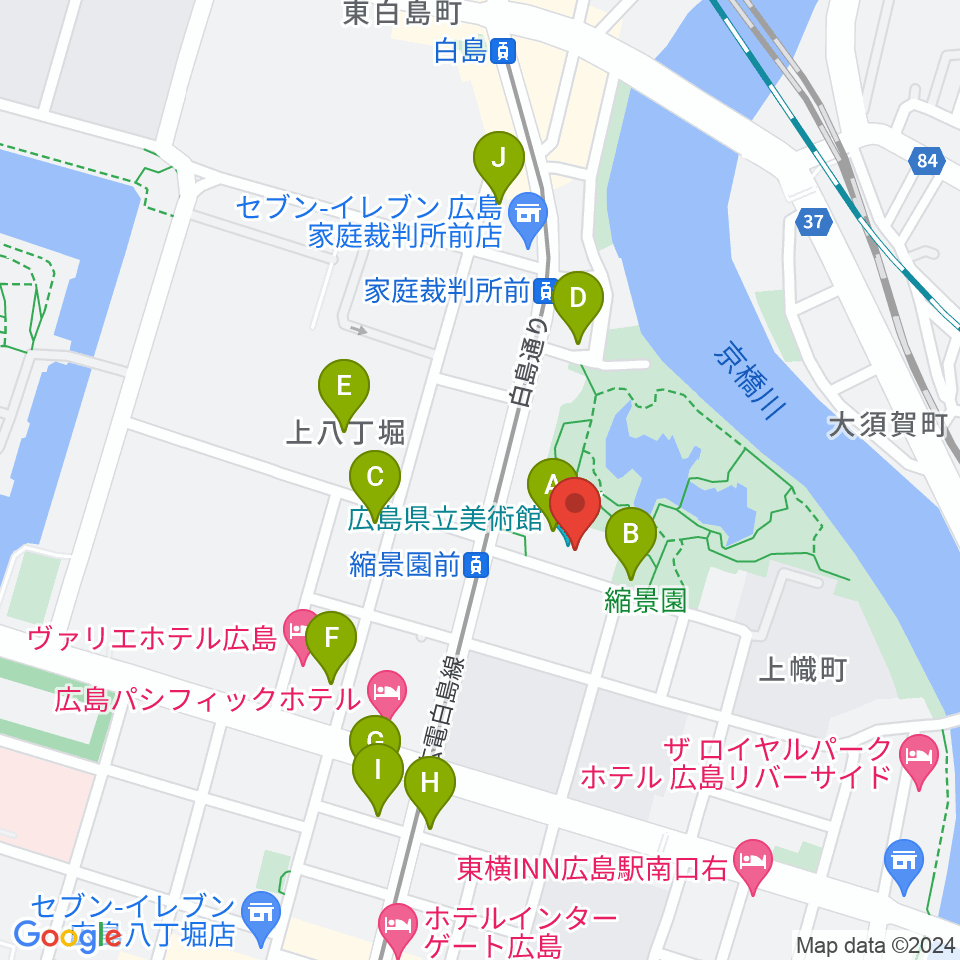 広島県立美術館周辺のカフェ一覧地図