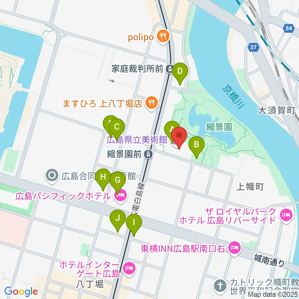 広島県立美術館周辺のカフェ一覧地図