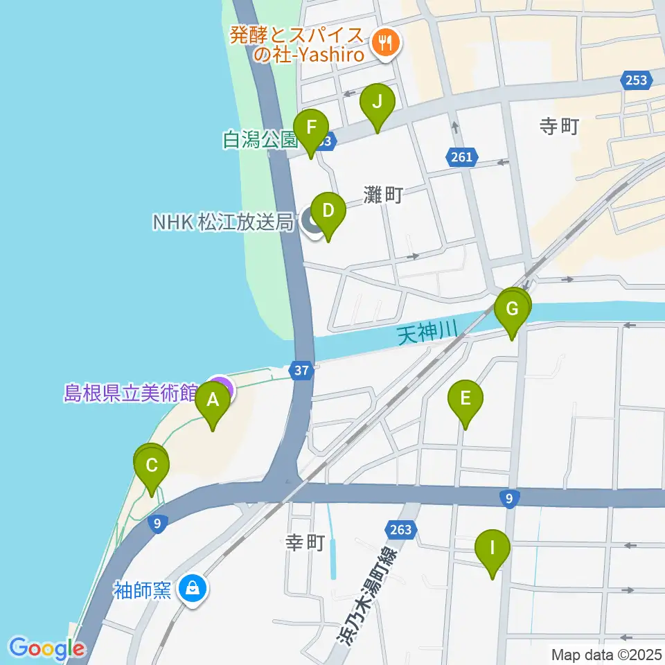 島根県立美術館周辺のカフェ一覧地図