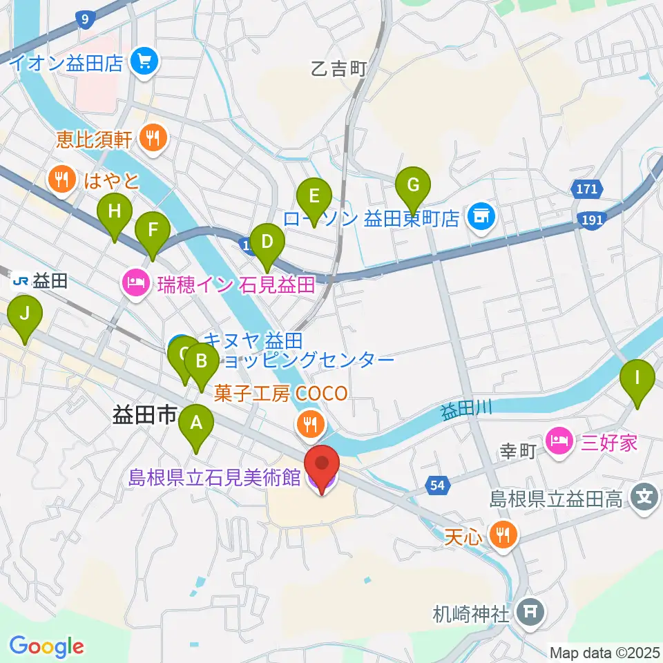 島根県立石見美術館周辺のカフェ一覧地図