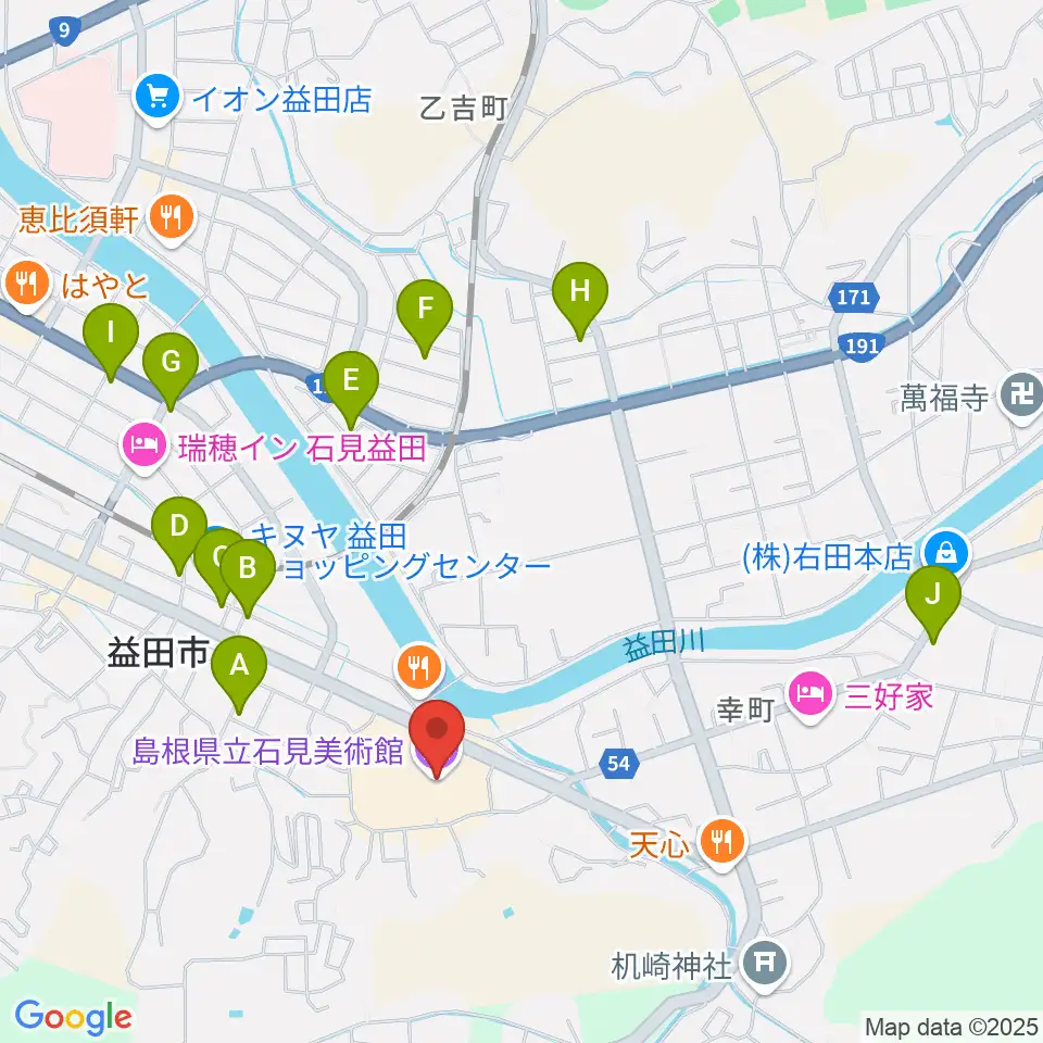 島根県立石見美術館周辺のカフェ一覧地図