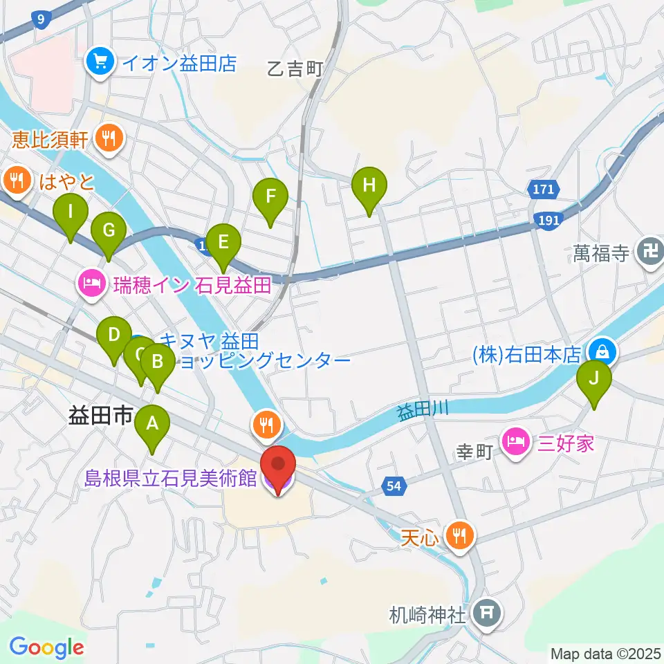 島根県立石見美術館周辺のカフェ一覧地図