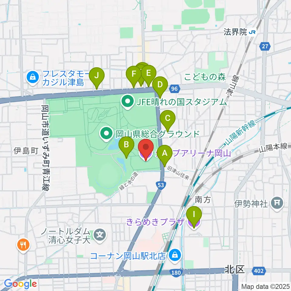 シゲトーアリーナ岡山周辺のカフェ一覧地図