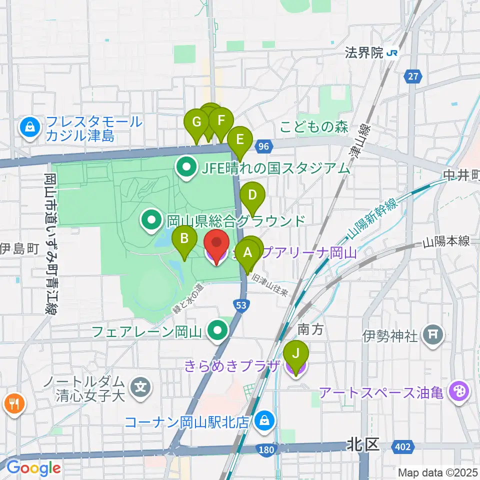 シゲトーアリーナ岡山周辺のカフェ一覧地図