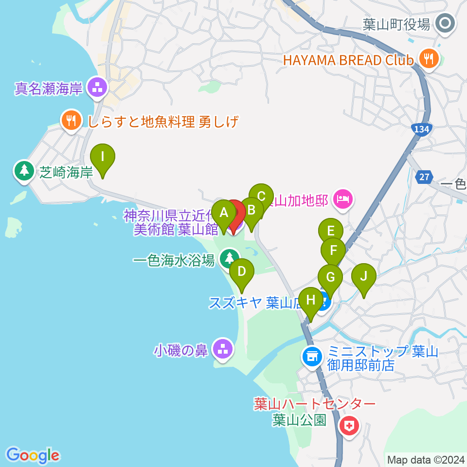 神奈川県立近代美術館 葉山周辺のカフェ一覧地図