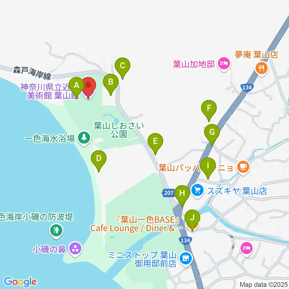 神奈川県立近代美術館 葉山周辺のカフェ一覧地図