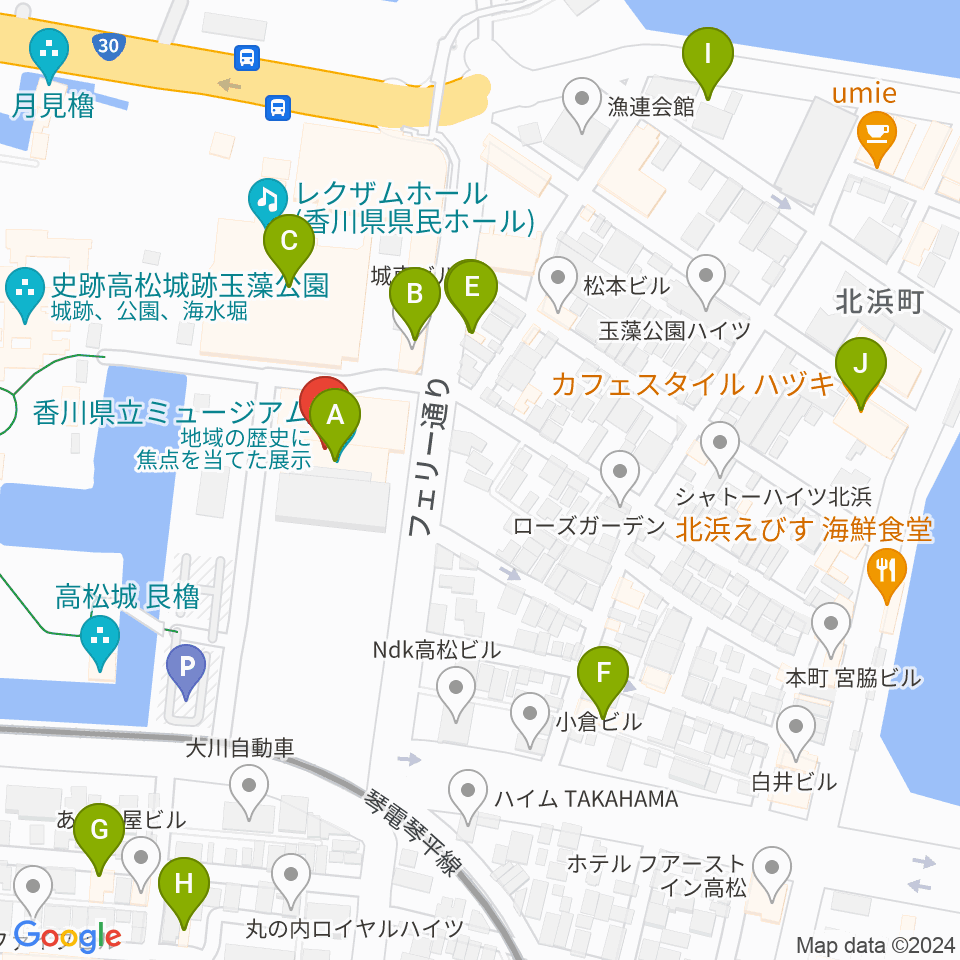 香川県立ミュージアム周辺のカフェ一覧地図
