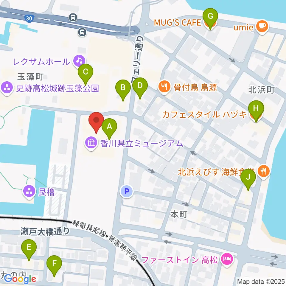 香川県立ミュージアム周辺のカフェ一覧地図