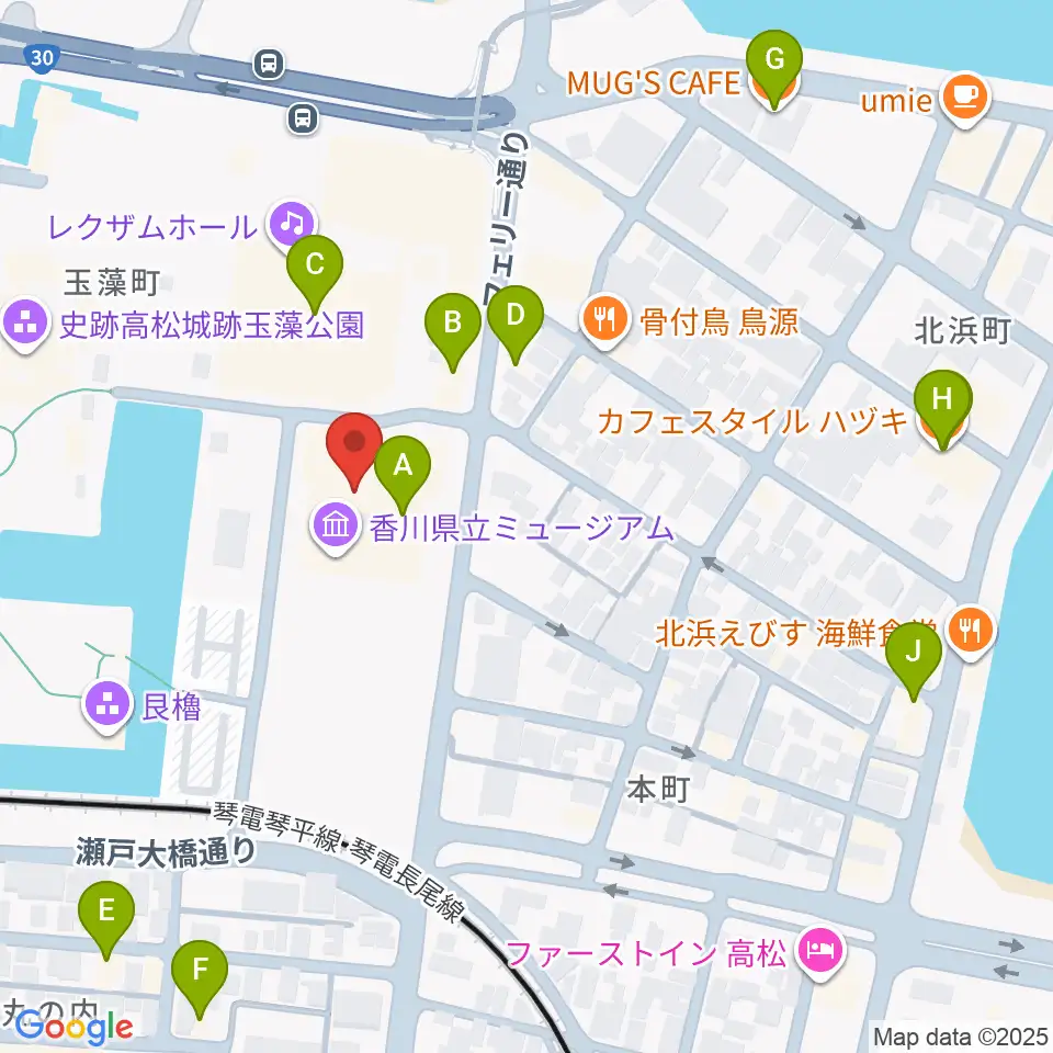 香川県立ミュージアム周辺のカフェ一覧地図