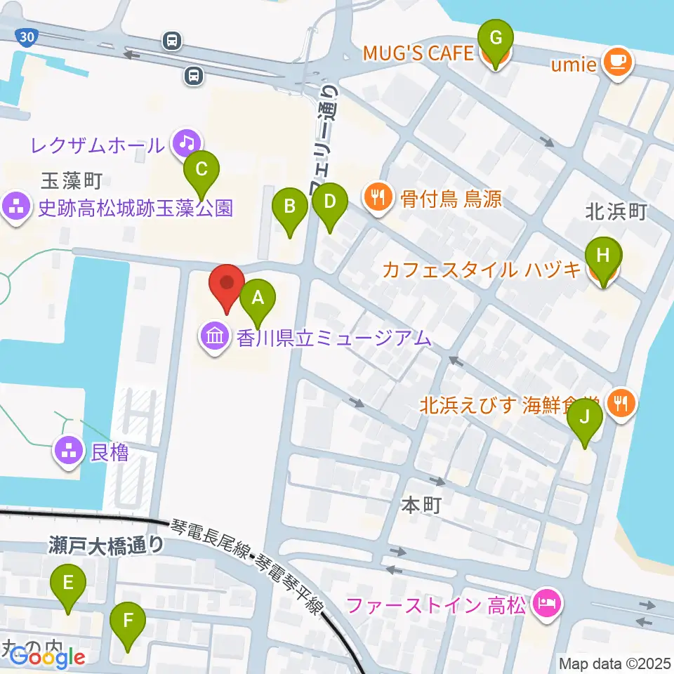 香川県立ミュージアム周辺のカフェ一覧地図