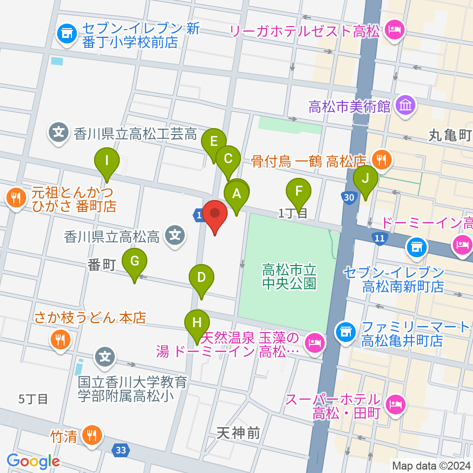 香川県文化会館周辺のカフェ一覧地図