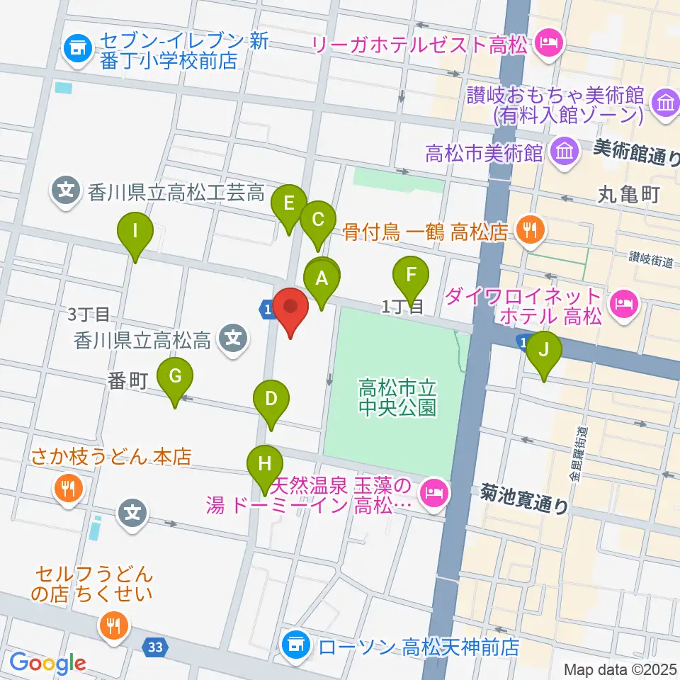 香川県文化会館周辺のカフェ一覧地図