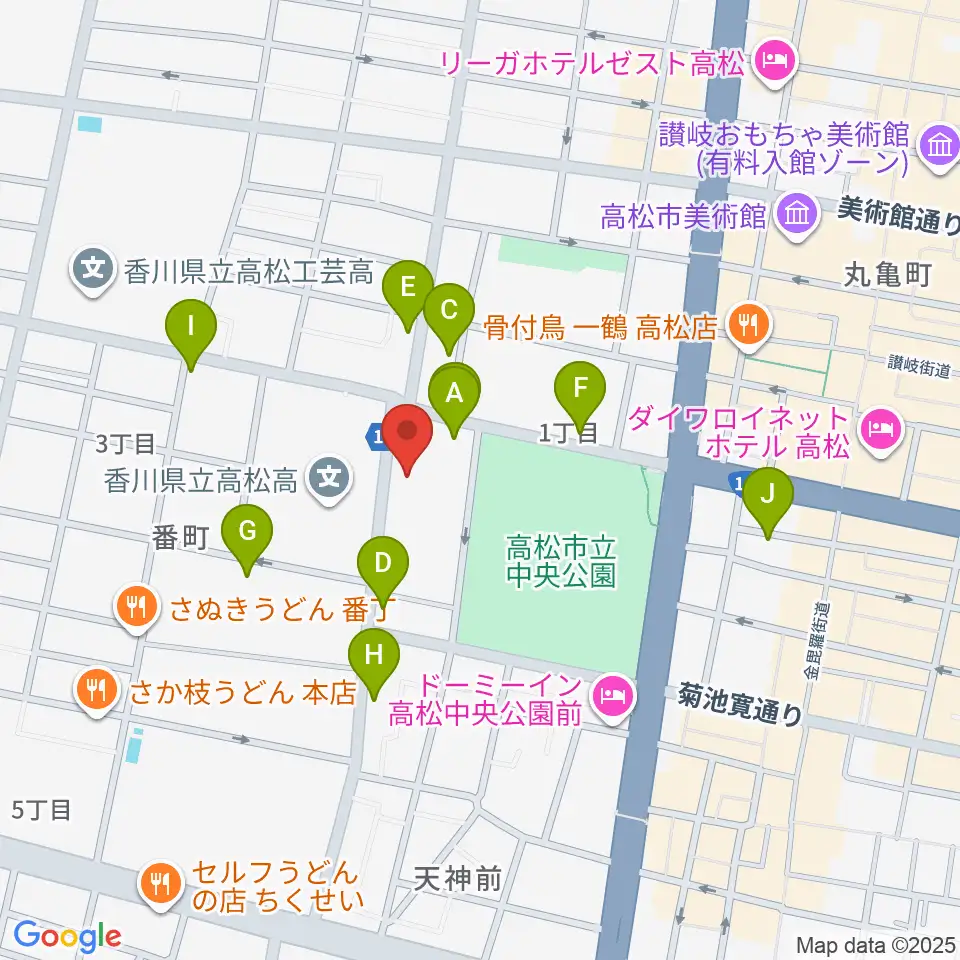 香川県文化会館周辺のカフェ一覧地図