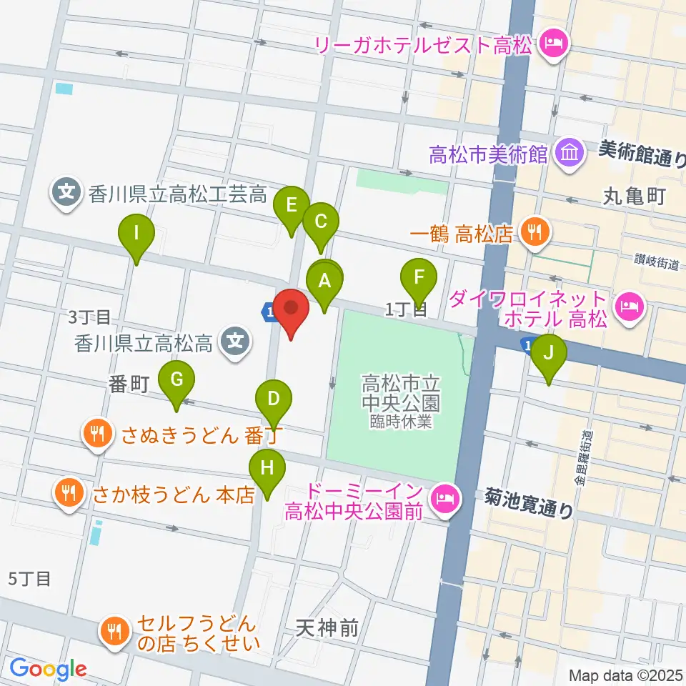 香川県文化会館周辺のカフェ一覧地図
