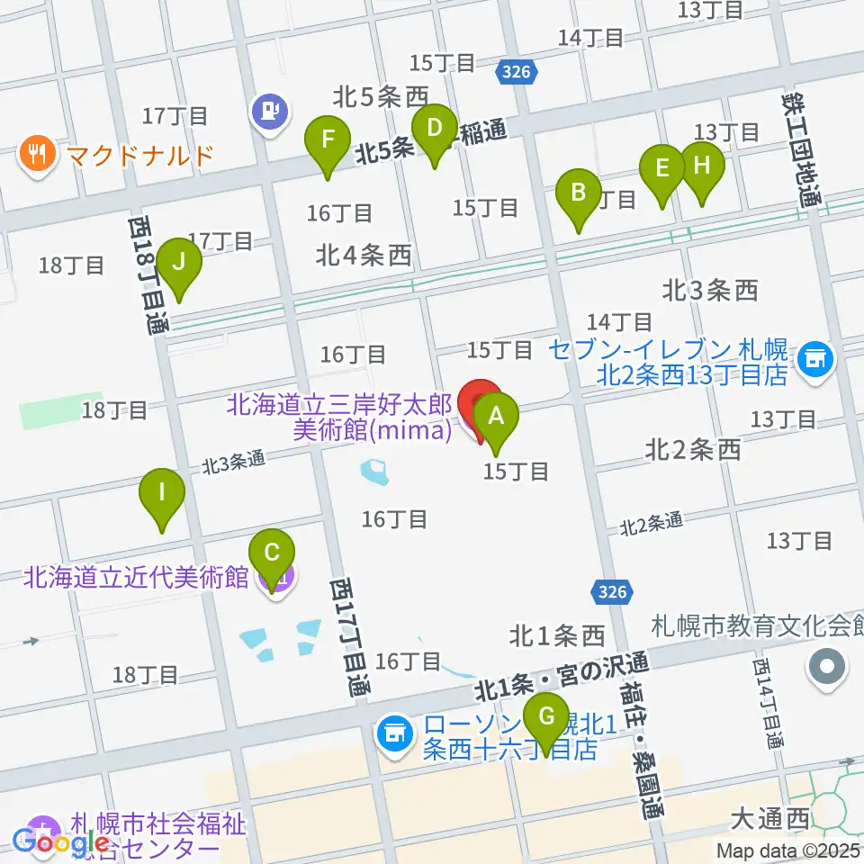 mima 北海道立三岸好太郎美術館周辺のカフェ一覧地図