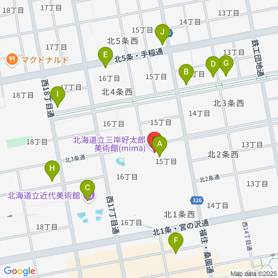 mima 北海道立三岸好太郎美術館周辺のカフェ一覧地図