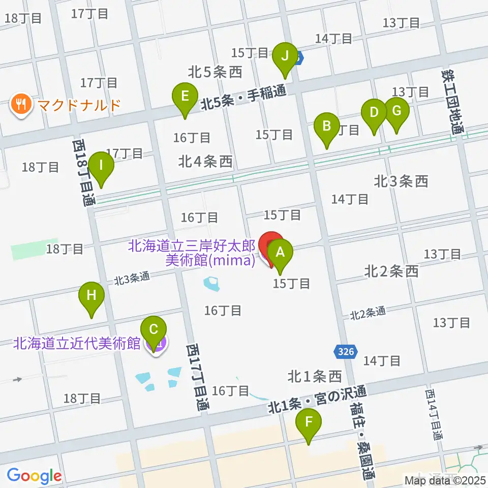 mima 北海道立三岸好太郎美術館周辺のカフェ一覧地図