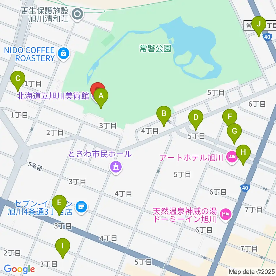 北海道立旭川美術館周辺のカフェ一覧地図