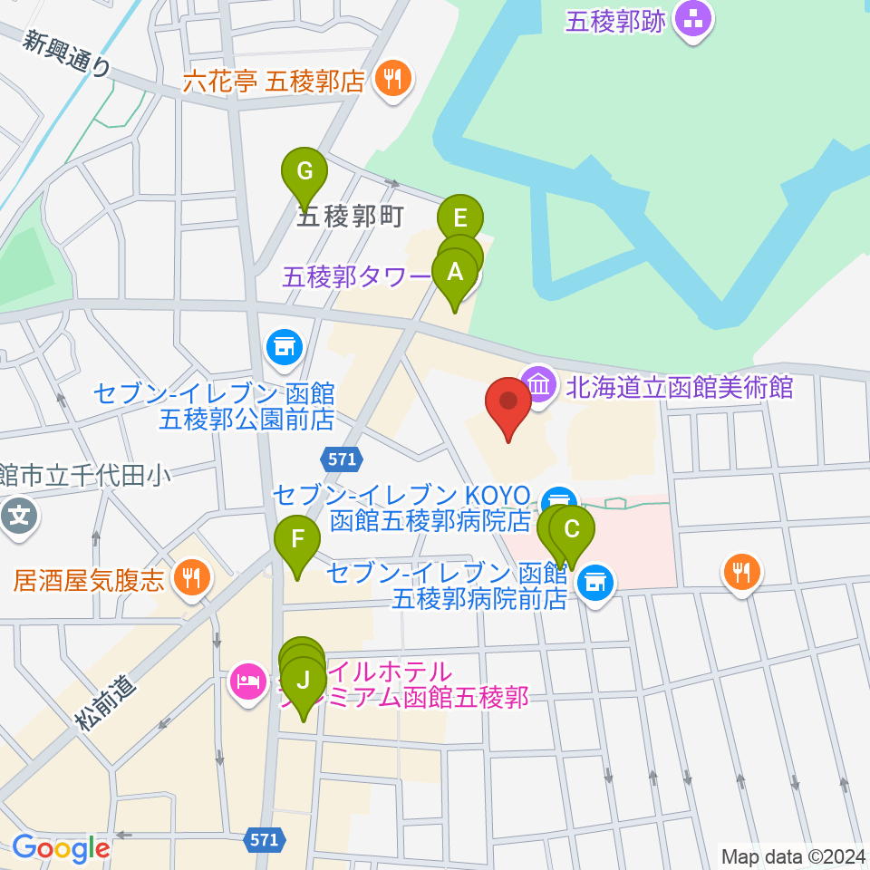 北海道立函館美術館周辺のカフェ一覧地図