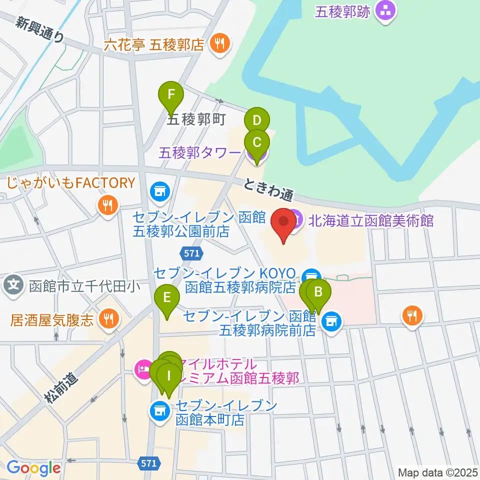北海道立函館美術館周辺のカフェ一覧地図