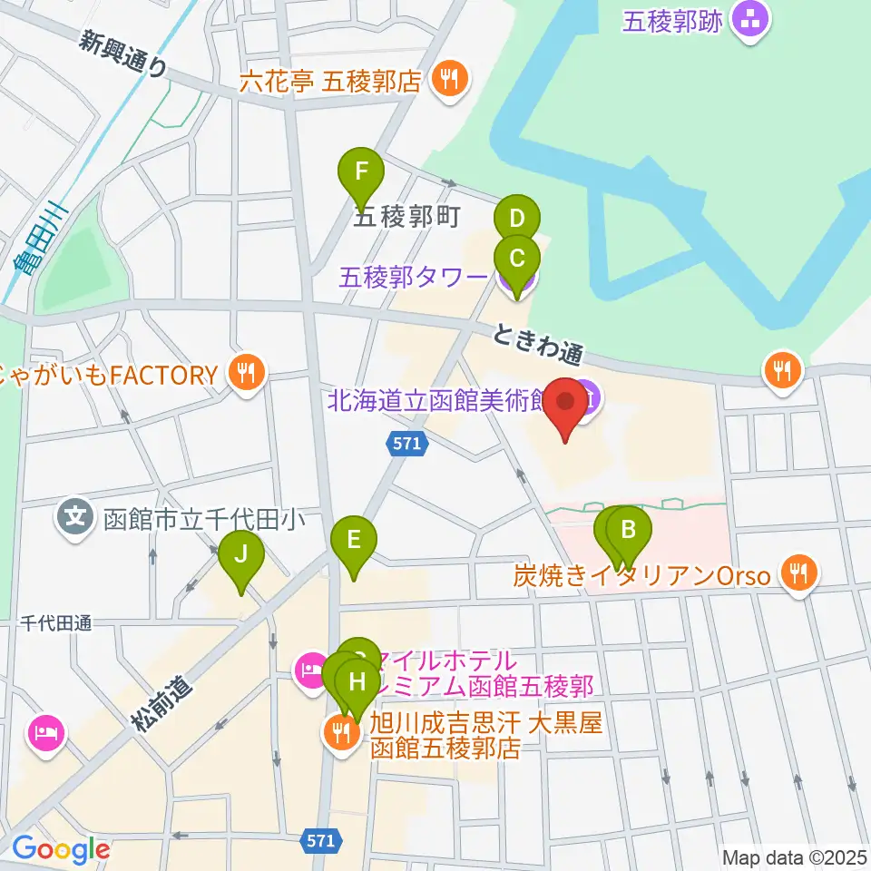 北海道立函館美術館周辺のカフェ一覧地図