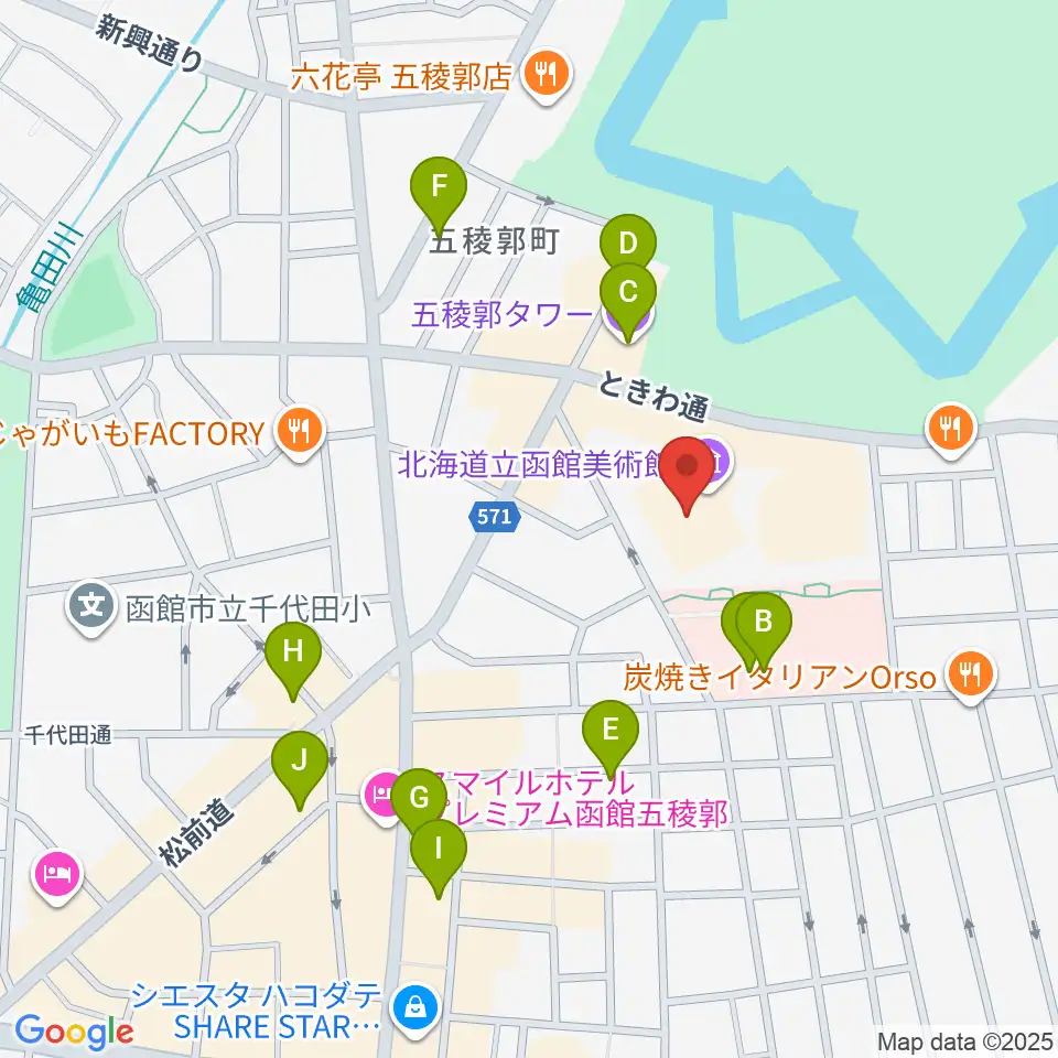 北海道立函館美術館周辺のカフェ一覧地図