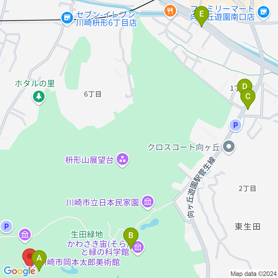 川崎市岡本太郎美術館周辺のカフェ一覧地図