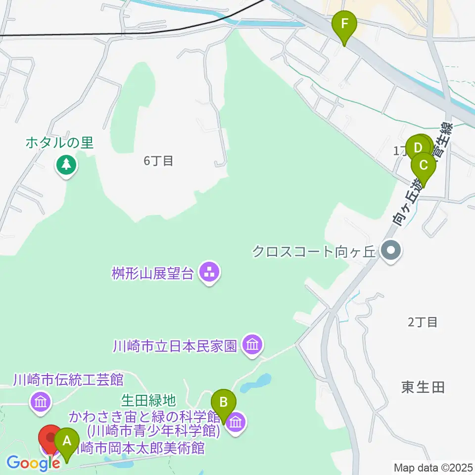 川崎市岡本太郎美術館周辺のカフェ一覧地図