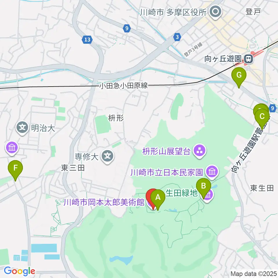 川崎市岡本太郎美術館周辺のカフェ一覧地図