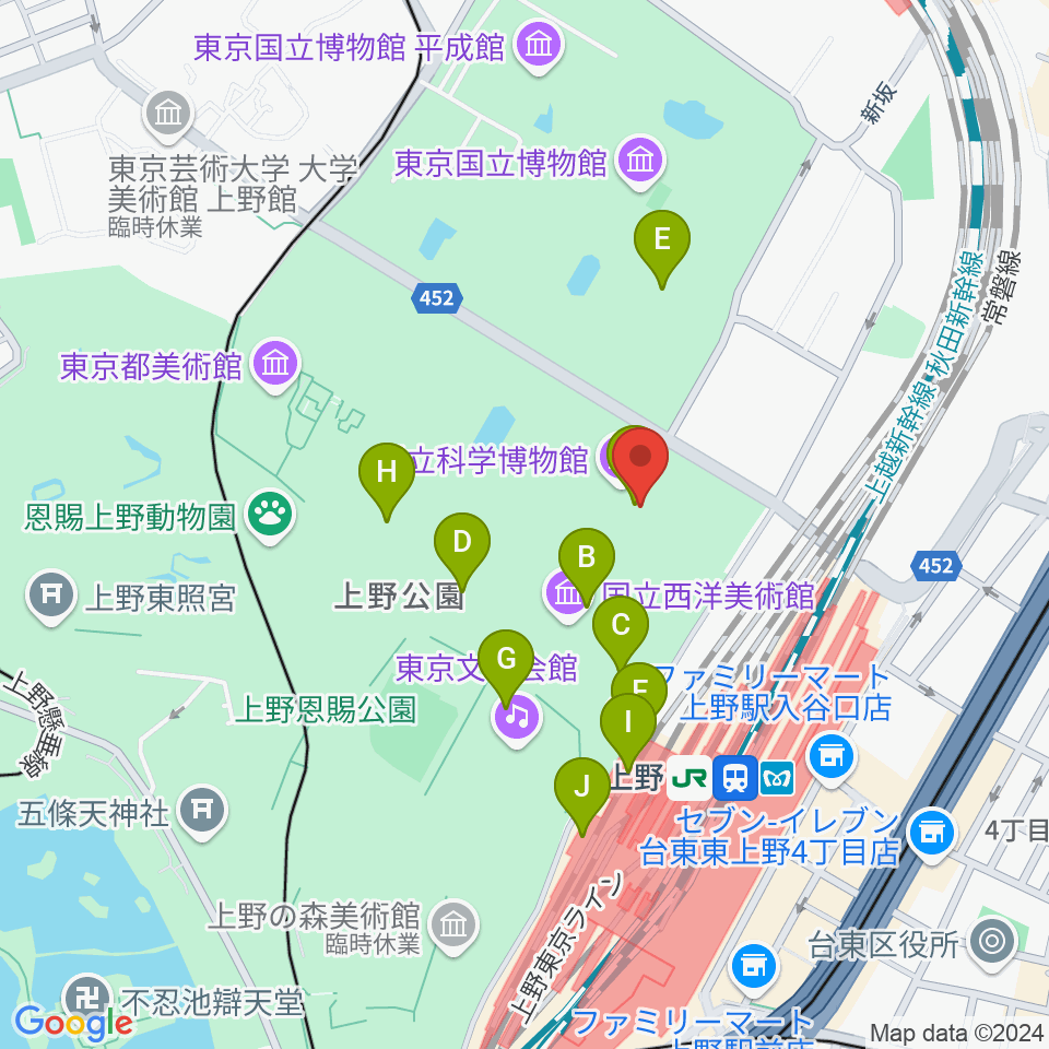 国立科学博物館周辺のカフェ一覧地図