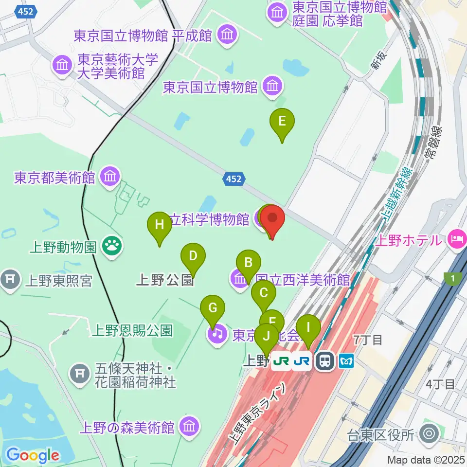 国立科学博物館周辺のカフェ一覧地図