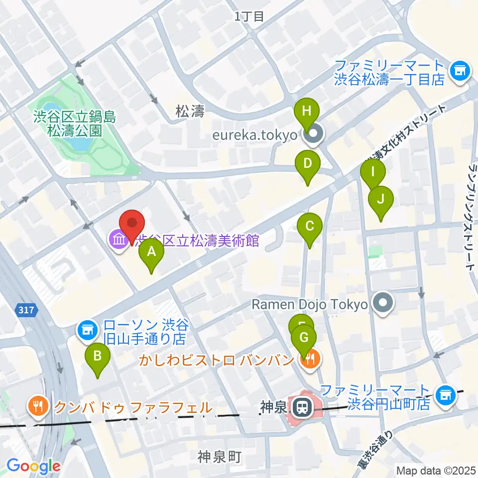 渋谷区立松濤美術館周辺のカフェ一覧地図