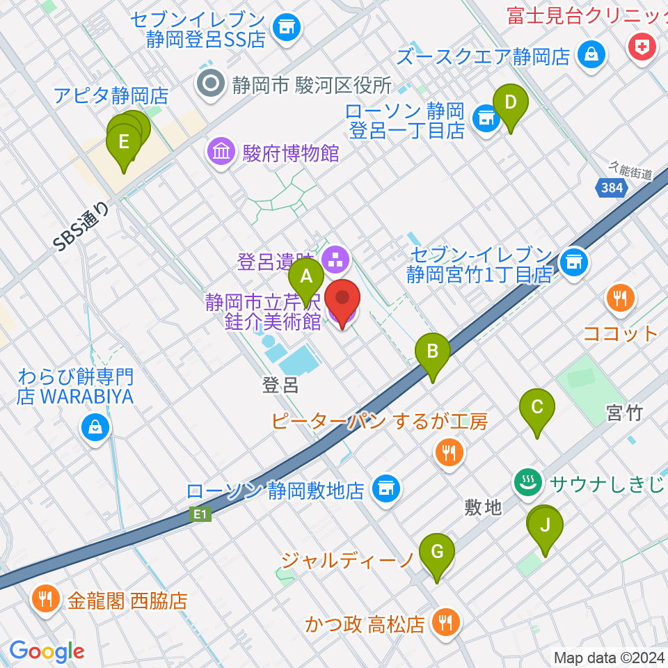 静岡市立芹沢銈介美術館周辺のカフェ一覧地図