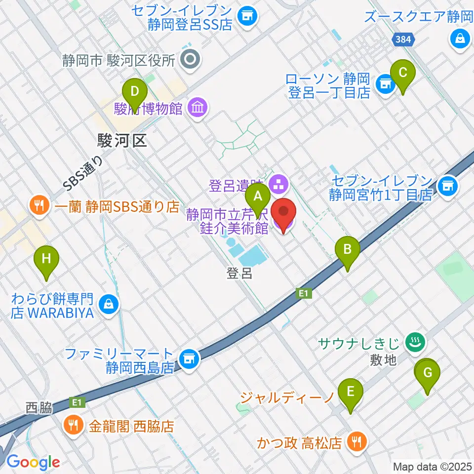 静岡市立芹沢銈介美術館周辺のカフェ一覧地図