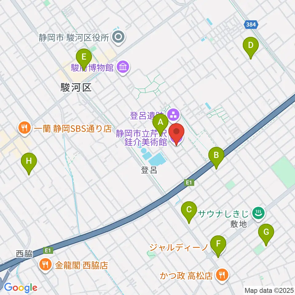 静岡市立芹沢銈介美術館周辺のカフェ一覧地図