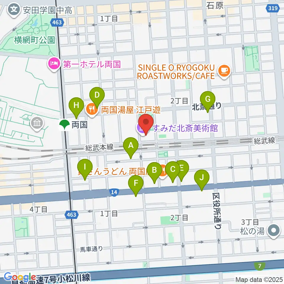 すみだ北斎美術館周辺のカフェ一覧地図