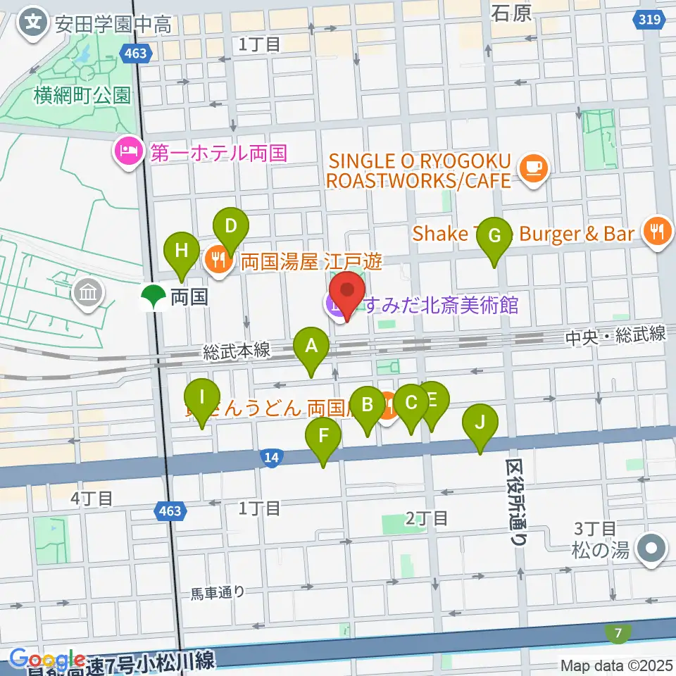 すみだ北斎美術館周辺のカフェ一覧地図