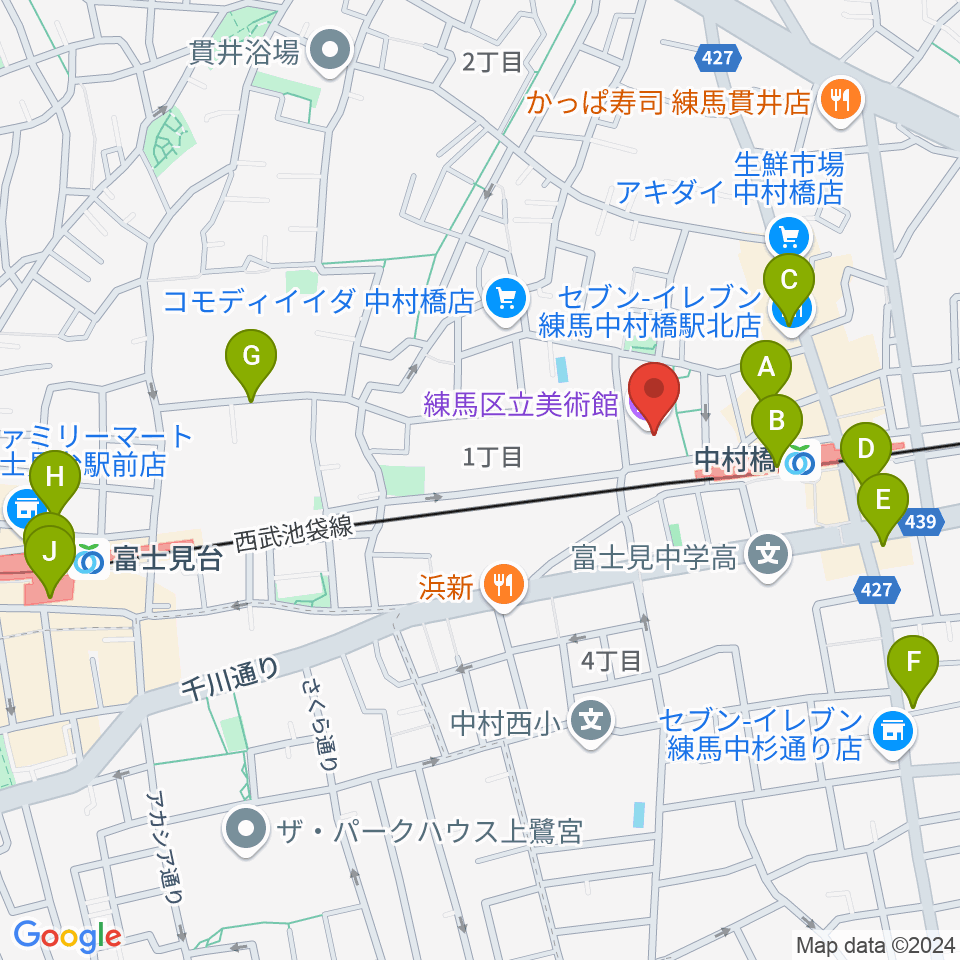 練馬区立美術館周辺のカフェ一覧地図