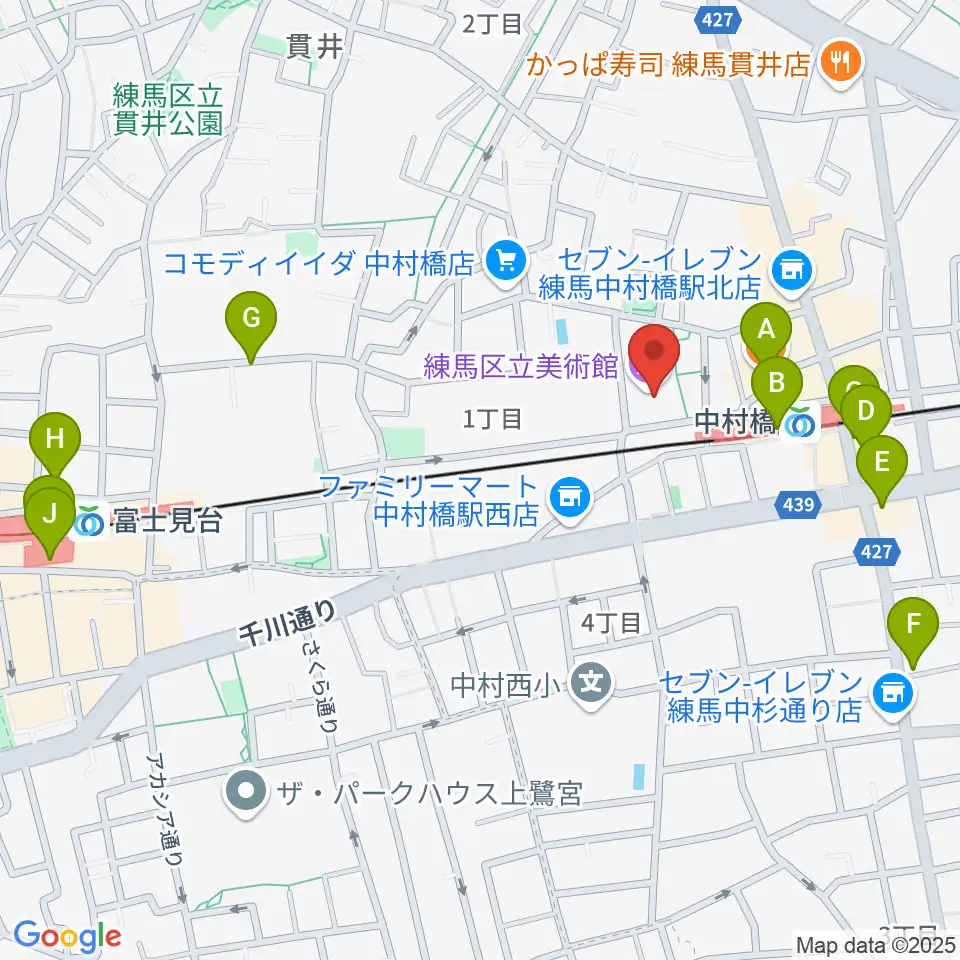 練馬区立美術館周辺のカフェ一覧地図